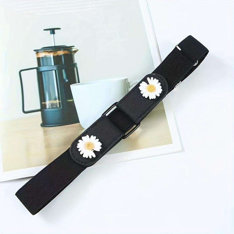 Daisy Buckle Elastic Belt Flower Casual PU Belts Adjustable
