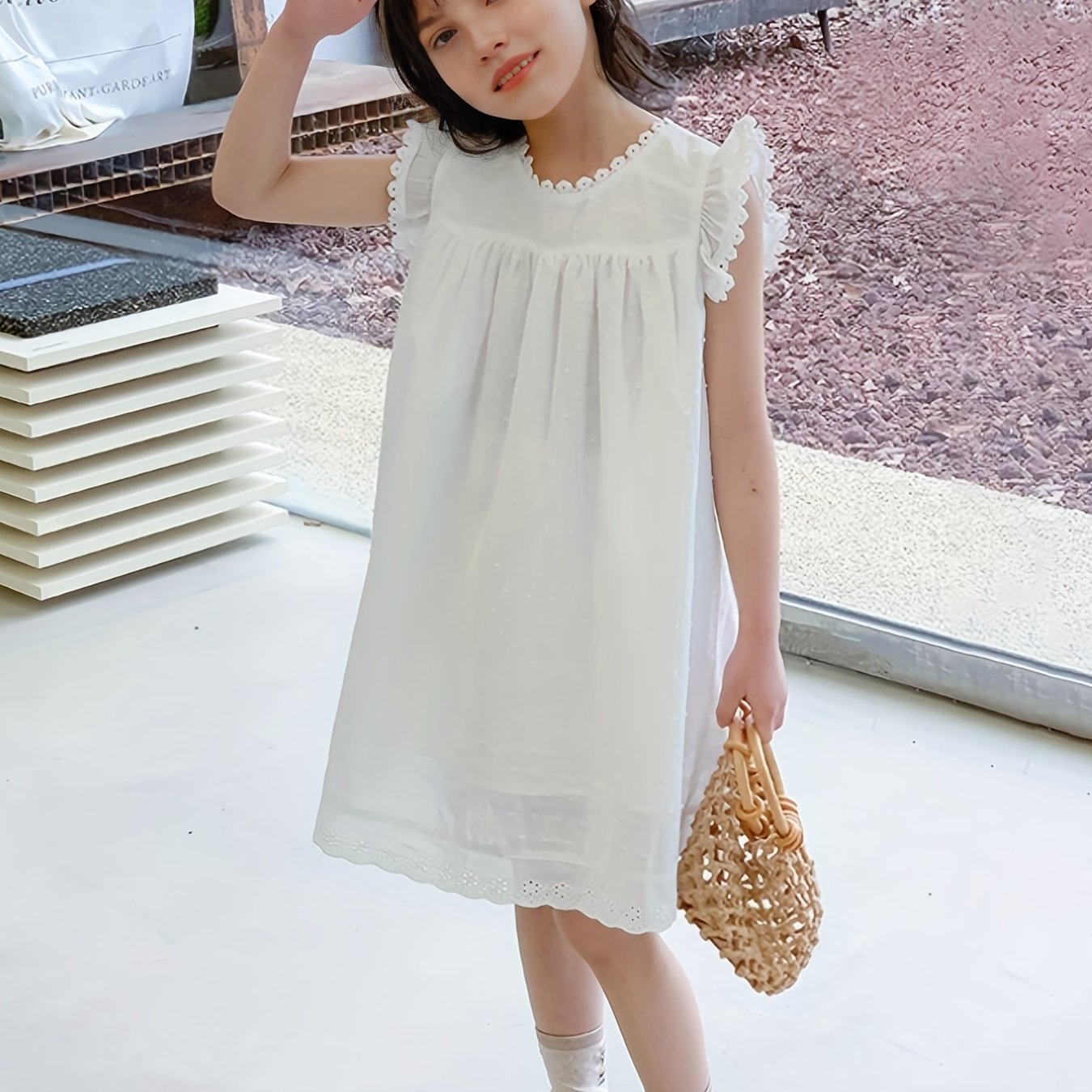 Girl's Cotton Floral Princess Dress Sleeveless Crew Neck for Summer Party