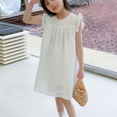 Girl's Cotton Floral Princess Dress Sleeveless Crew Neck for Summer Party