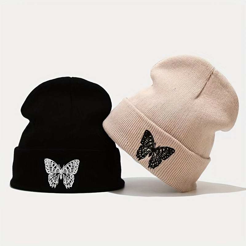 Butterfly Embroidery Beanie Unisex Warm Knitted Hat