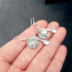 Retro Fun Tea Cup Spoon Earrings Tableware Dangle Earrings Party Jewelry