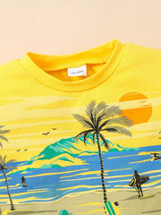 Boys Beach Print T Shirt And Shorts Set