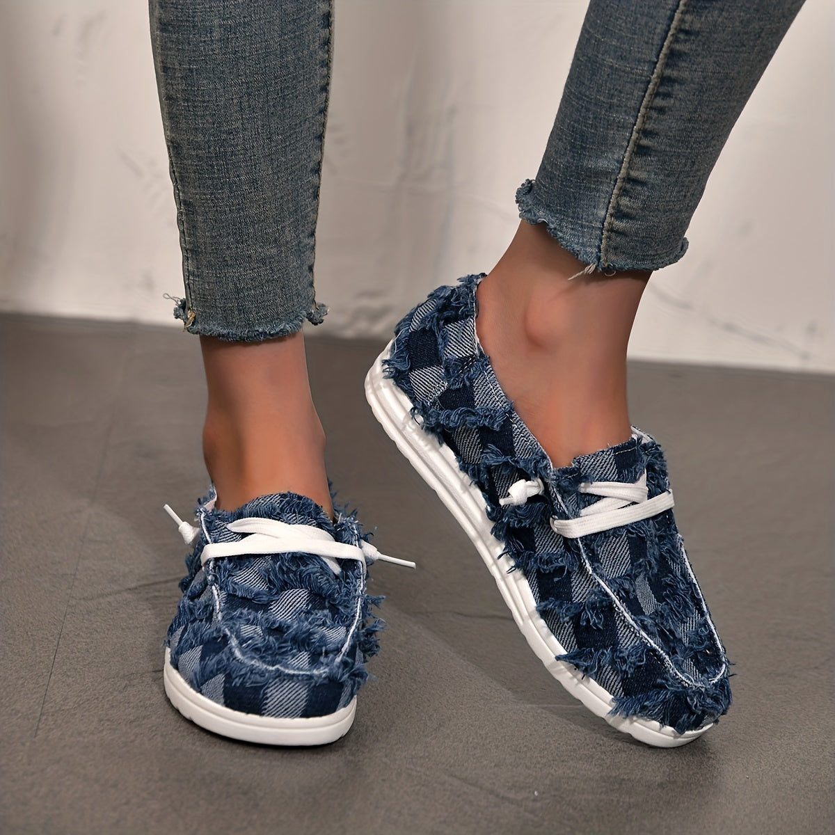 Women's Denim Canvas Sneakers Lace Up Non slip Sport Shoes