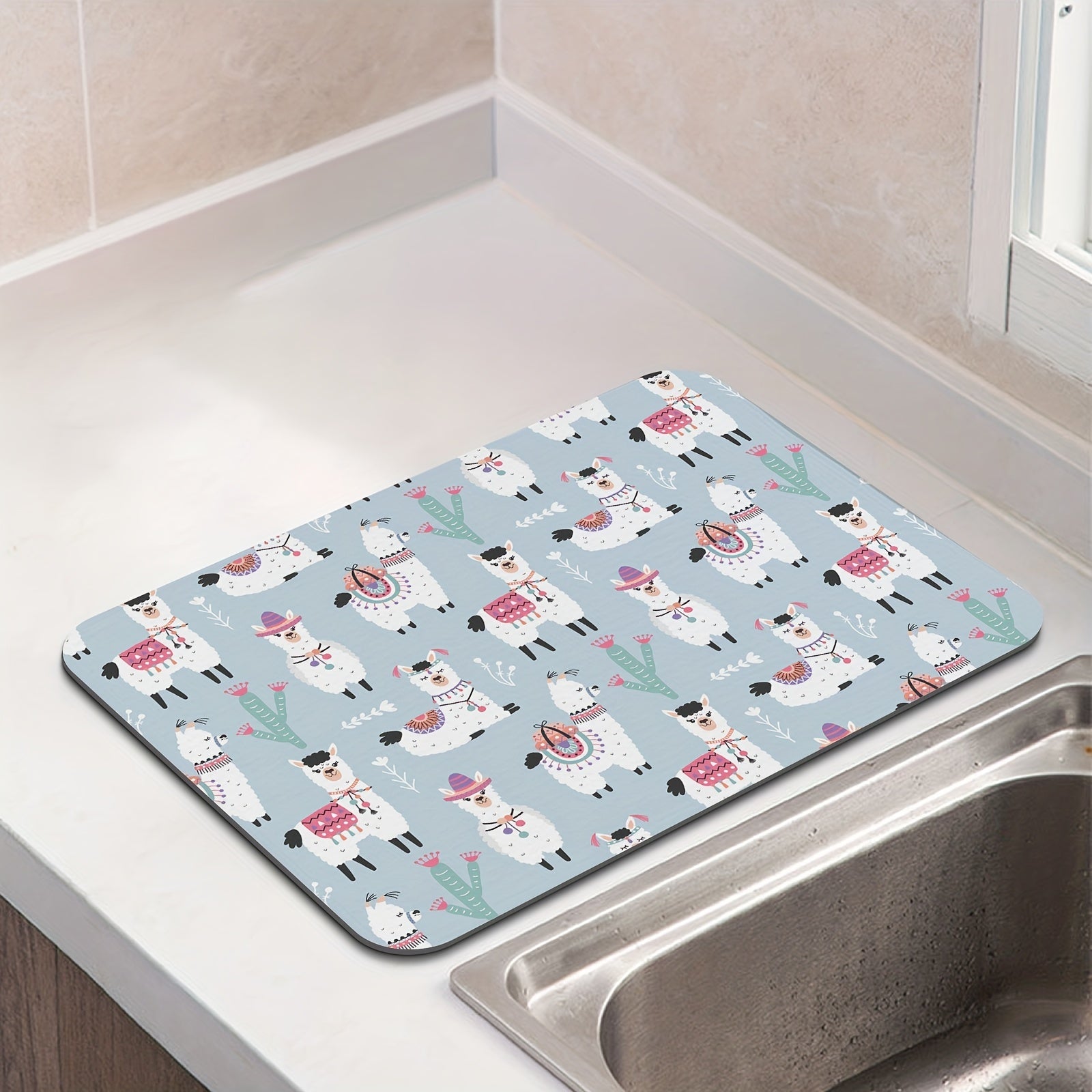Absorbent Reversible Dish Drying Mat Heat Resistant for Kitchen Vintage