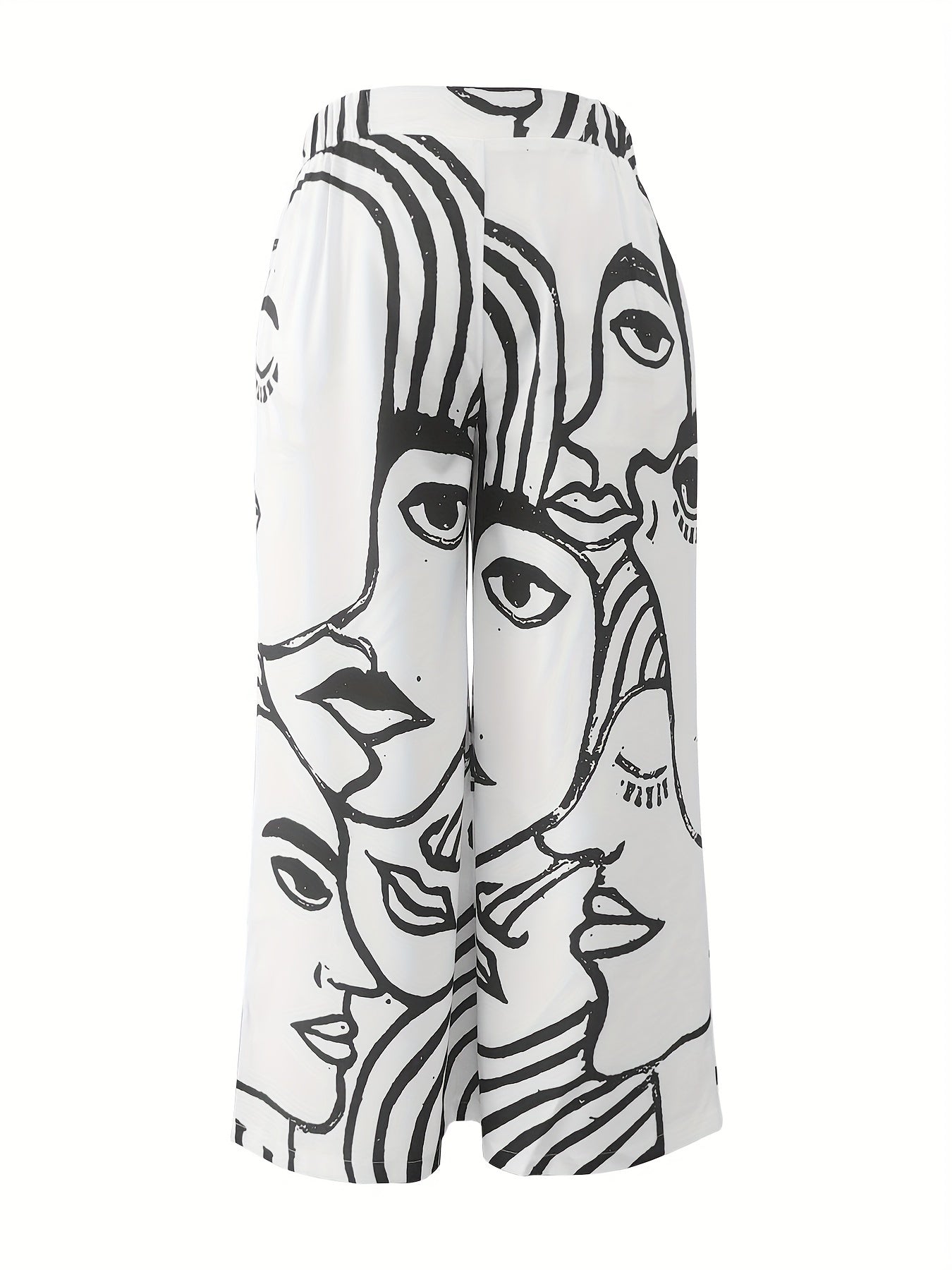 Women's Plus Abstract Figure Print Wide Leg Trousers