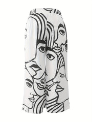 Women's Plus Abstract Figure Print Wide Leg Trousers