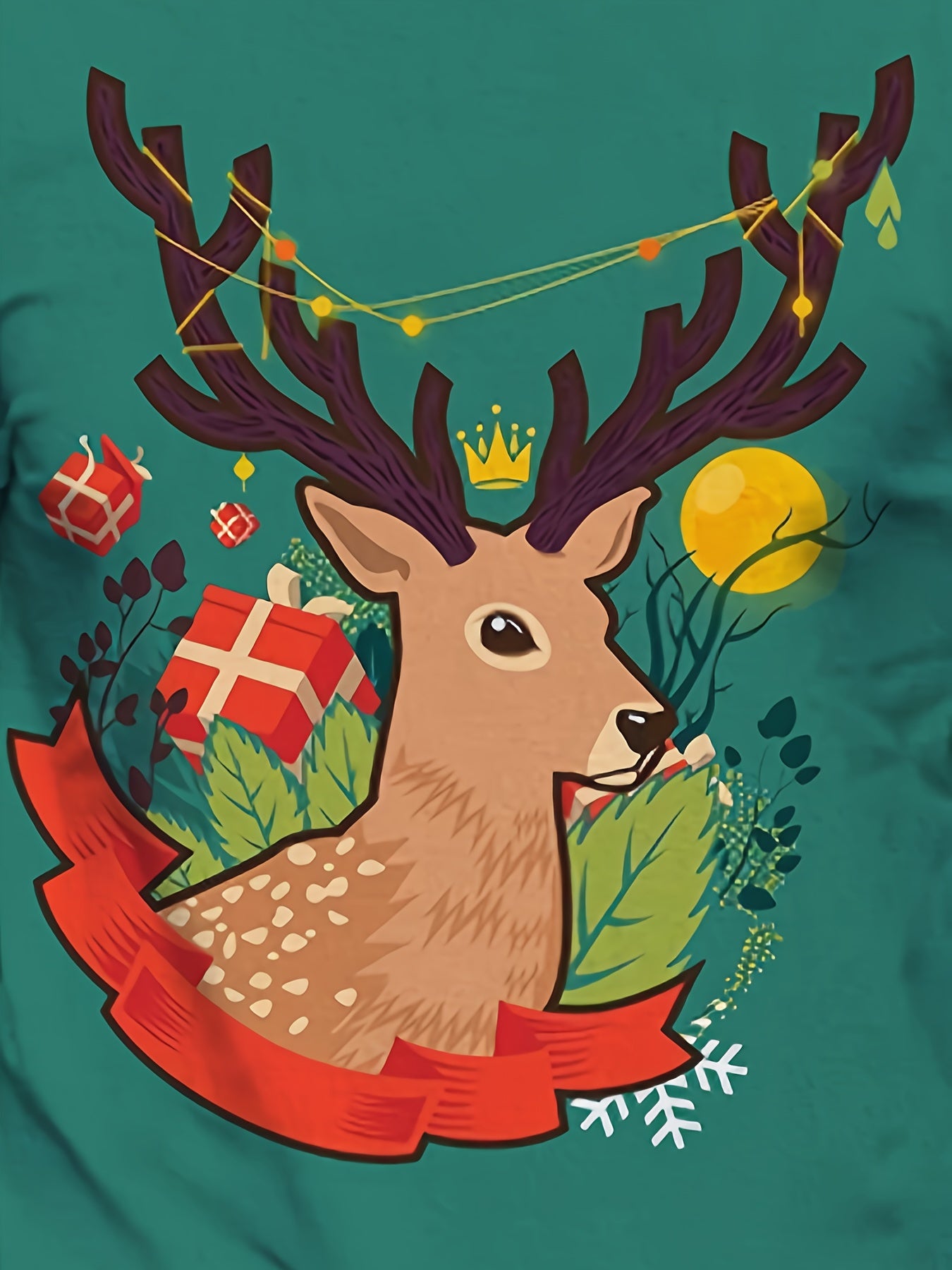 Christmas Reindeer Print T shirt Men's Casual Street Style Tee Shirt