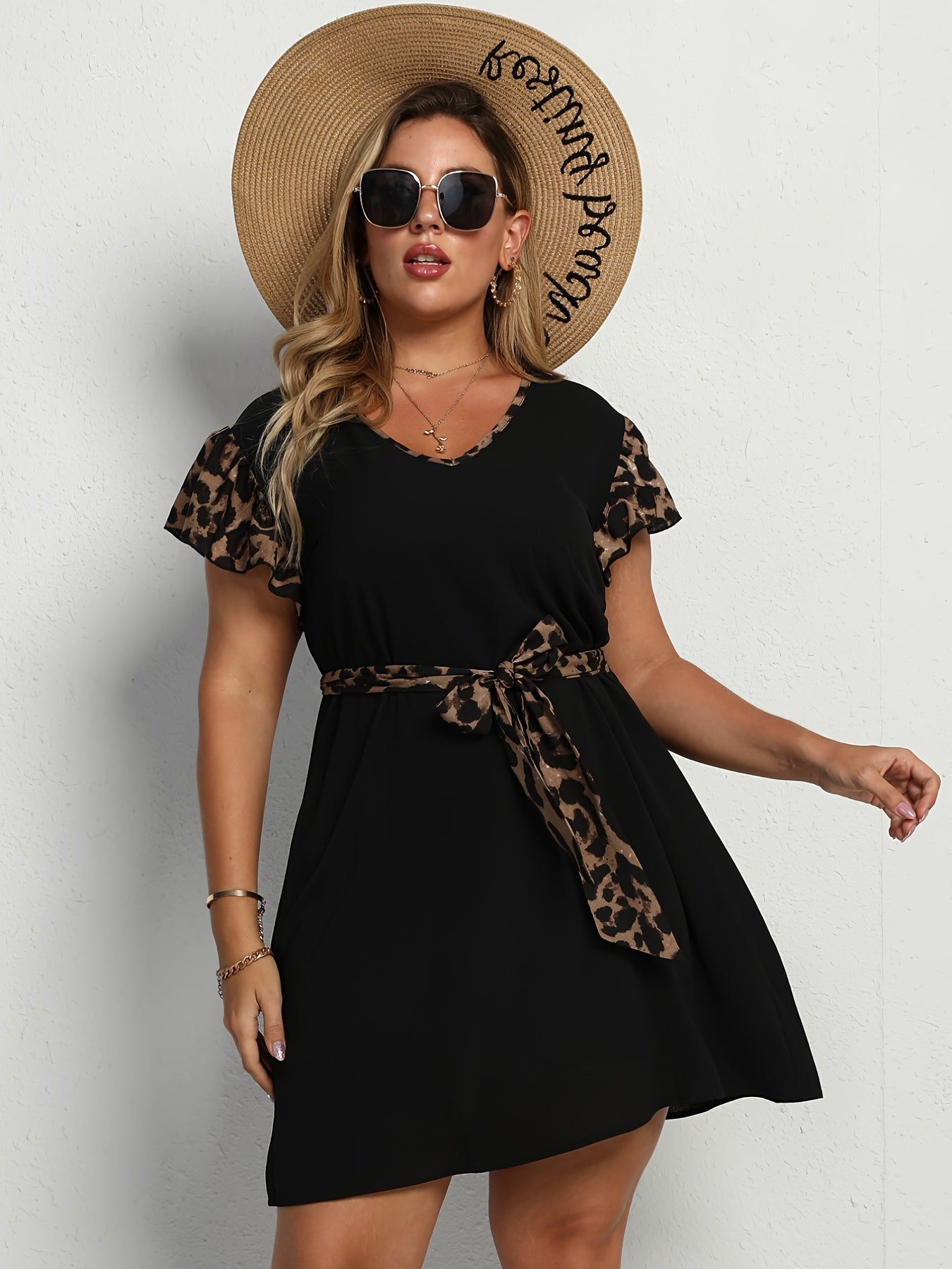 Leopard Print Mini Dress Women's Boho Mini Dress