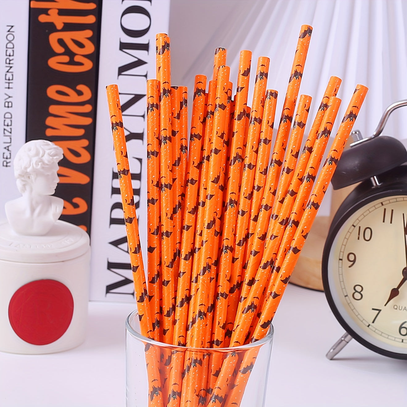 50 Multicolor Halloween Paper Straws, Biodegradable for Drinks