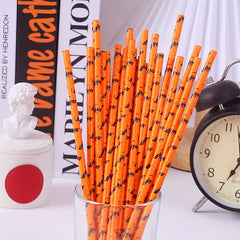 50 Multicolor Halloween Paper Straws, Biodegradable for Drinks