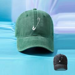 Metal Pin Decor Baseball Cap Washed Distressed Solid Cotton Sun Hats