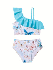 Toddler Girls Butterfly Graphic Ruffle Swimsuit Set