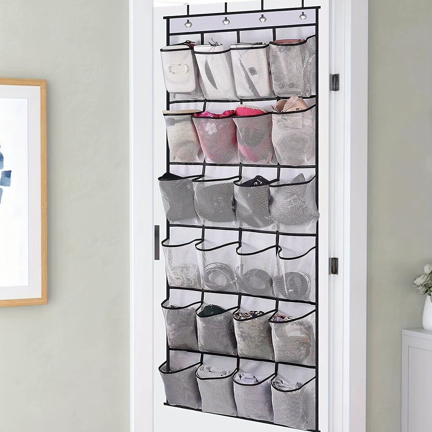24 Grid Large Transparent Door Shoe Rack with Crystal Pocket, Wardrobe Hangers