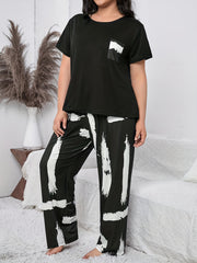 Brush Print Tee & Pants Pajamas Set