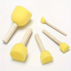 5pcs Round Painting Sponge Set with Wooden Handle - DIY Graffiti Stamp Tool