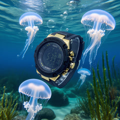 Boys' Sporty Digital Watch with Alarm Luminous Dial Golden Accents