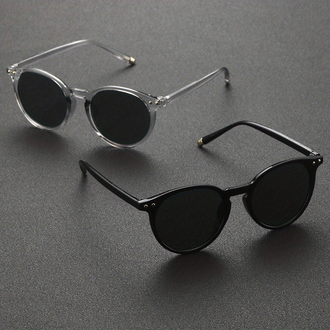 2 Pairs Men's Casual Round Frame Sunglasses with Case