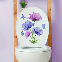 Funny Flower Pattern Toilet Lid Decal Bathroom Decor Sticker