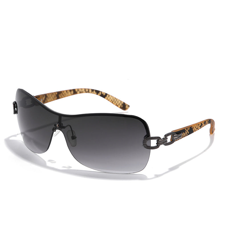 Vintage Half Rimless Sunglasses Leopard Gradient Women's Shades Eyeglasses