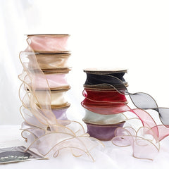 1m Transparent Organza Chiffon Ribbons with Golden Edges