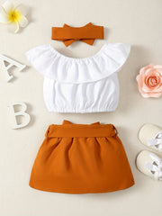 3pcs Baby Girl Dress Suit Off Shoulder Tops & Skirt & Headband Summer Outfits