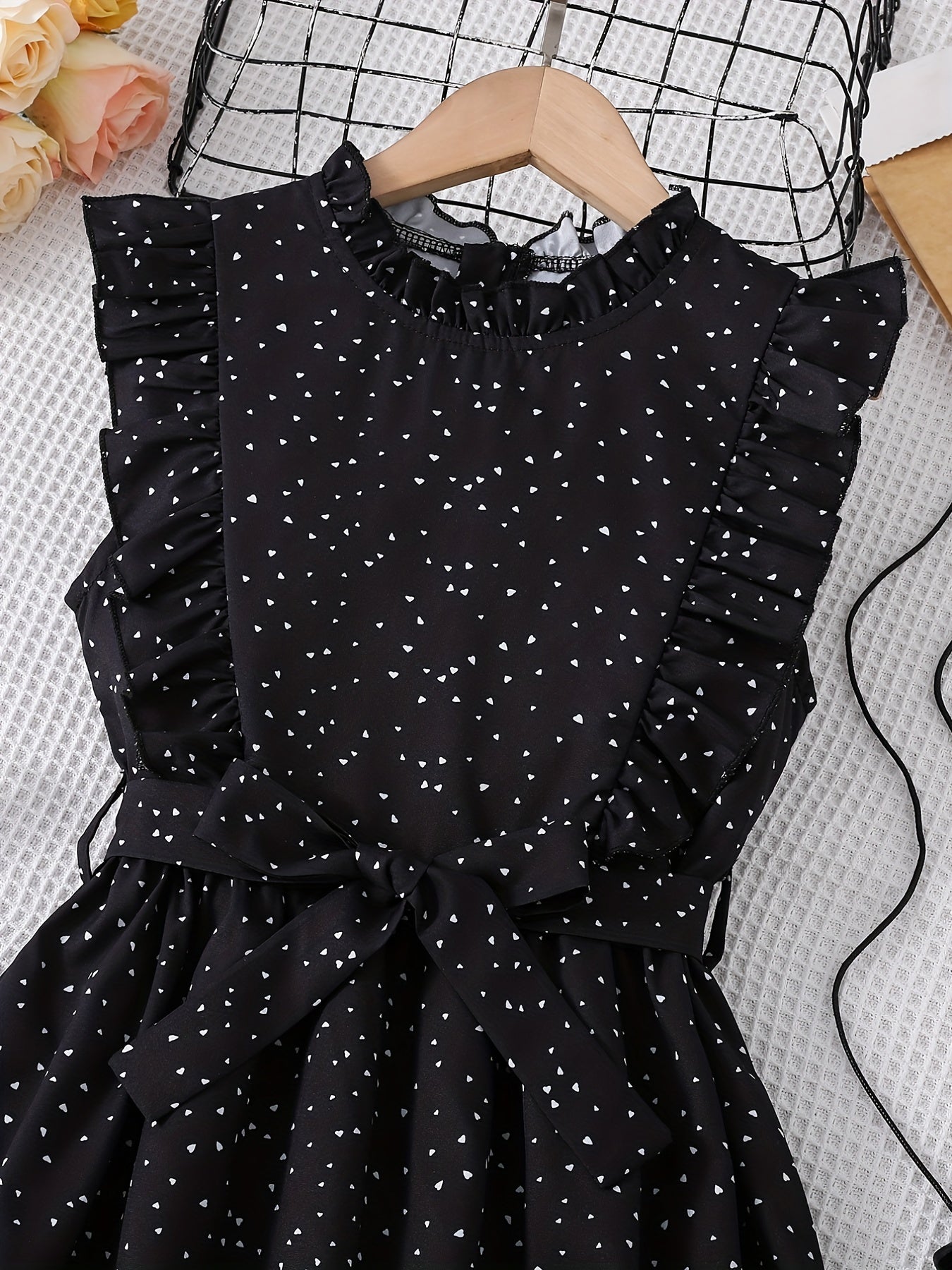 Girls' Polka Dot Print A Line Swing Tunic Dress with Belt