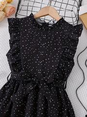 Girls' Polka Dot Print A Line Swing Tunic Dress with Belt