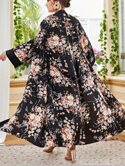 Colorblock Floral Print Maxi Wrap Dress
