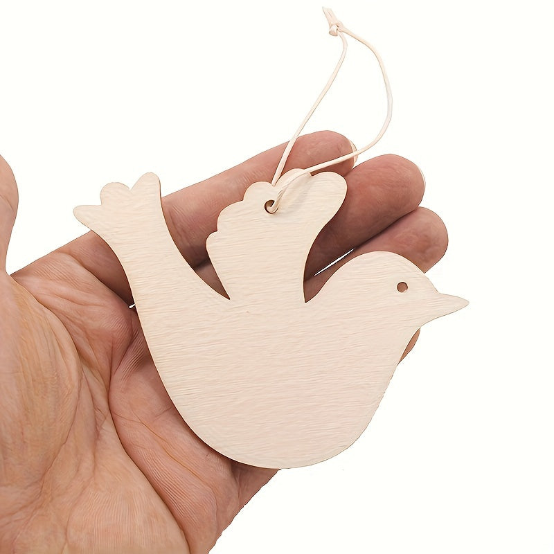 10Pcs Christmas Bird Wooden Cutouts DIY Craft Slices Shapes Gift Tags