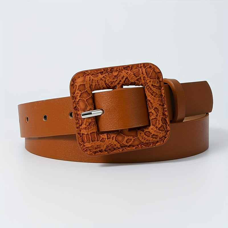 Snake Pattern Square Buckle Vintage Belt Women Dress Pants Belts