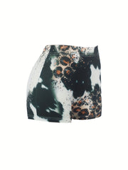 Letter & Floral Print Skinny Shorts for Women