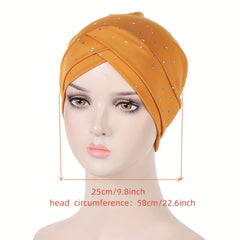 Forehead Cross Rhinestone Turban Cap Elastic Head Wrap Beanie