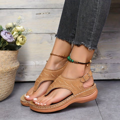 Women's Ankle Strap Thong Sandals Summer Flat Shoes