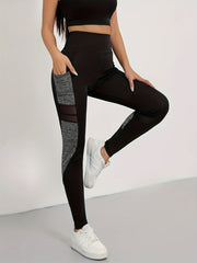Mesh Stitching Yoga Leggings High Waist Hip Lifting Workout Pants