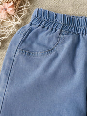 Girls Heart Embroidered Wide Leg Jeans for Spring Summer