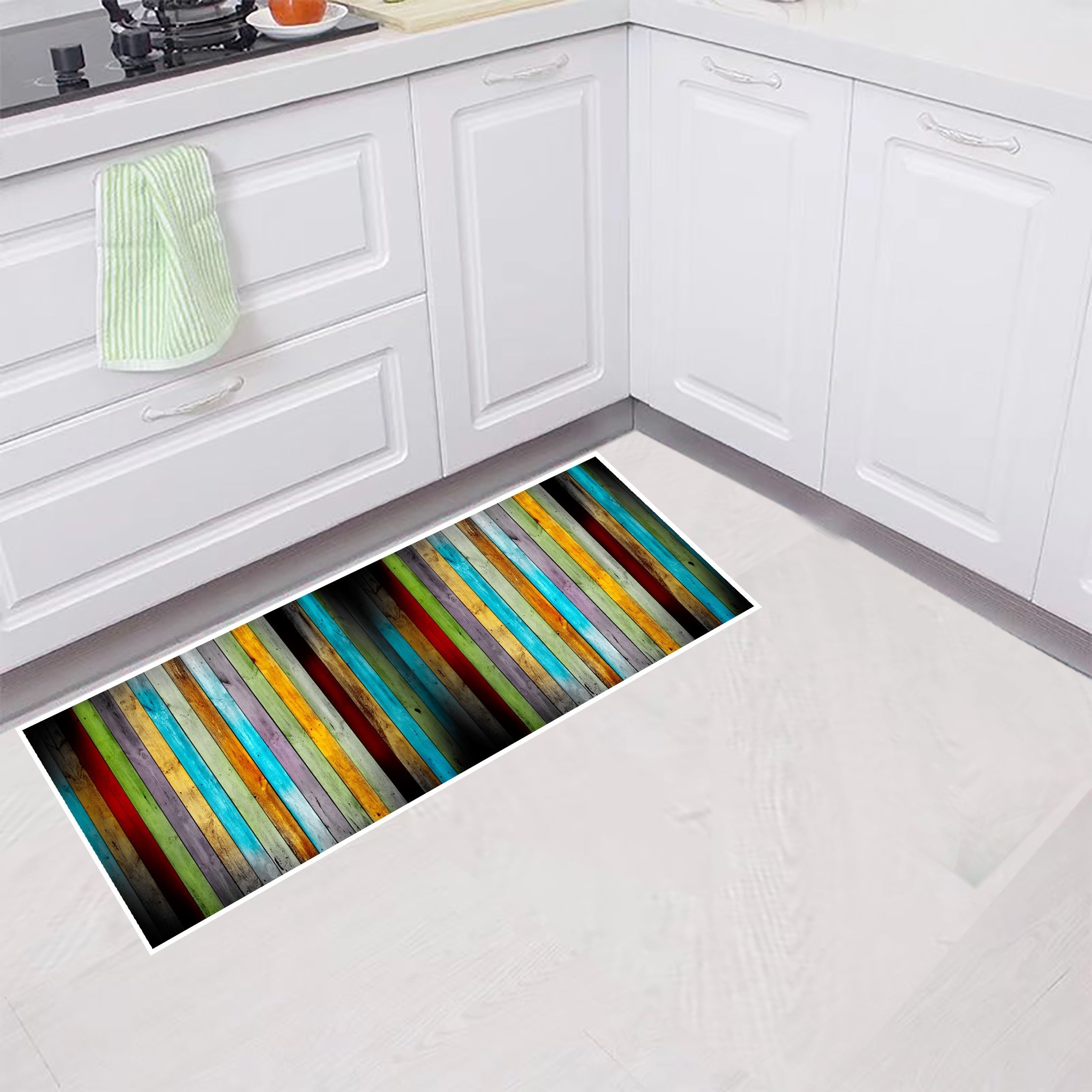 2pcs Vintage Wooden Waterproof Non Slip Kitchen Rug Set