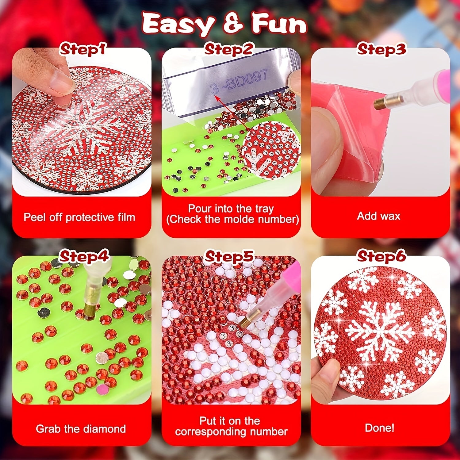 8pcs Diamond Art Set With Stand & Coaster for Christmas Decor