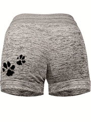 Dog Paw & Letter Print Drawstring Shorts with Pockets