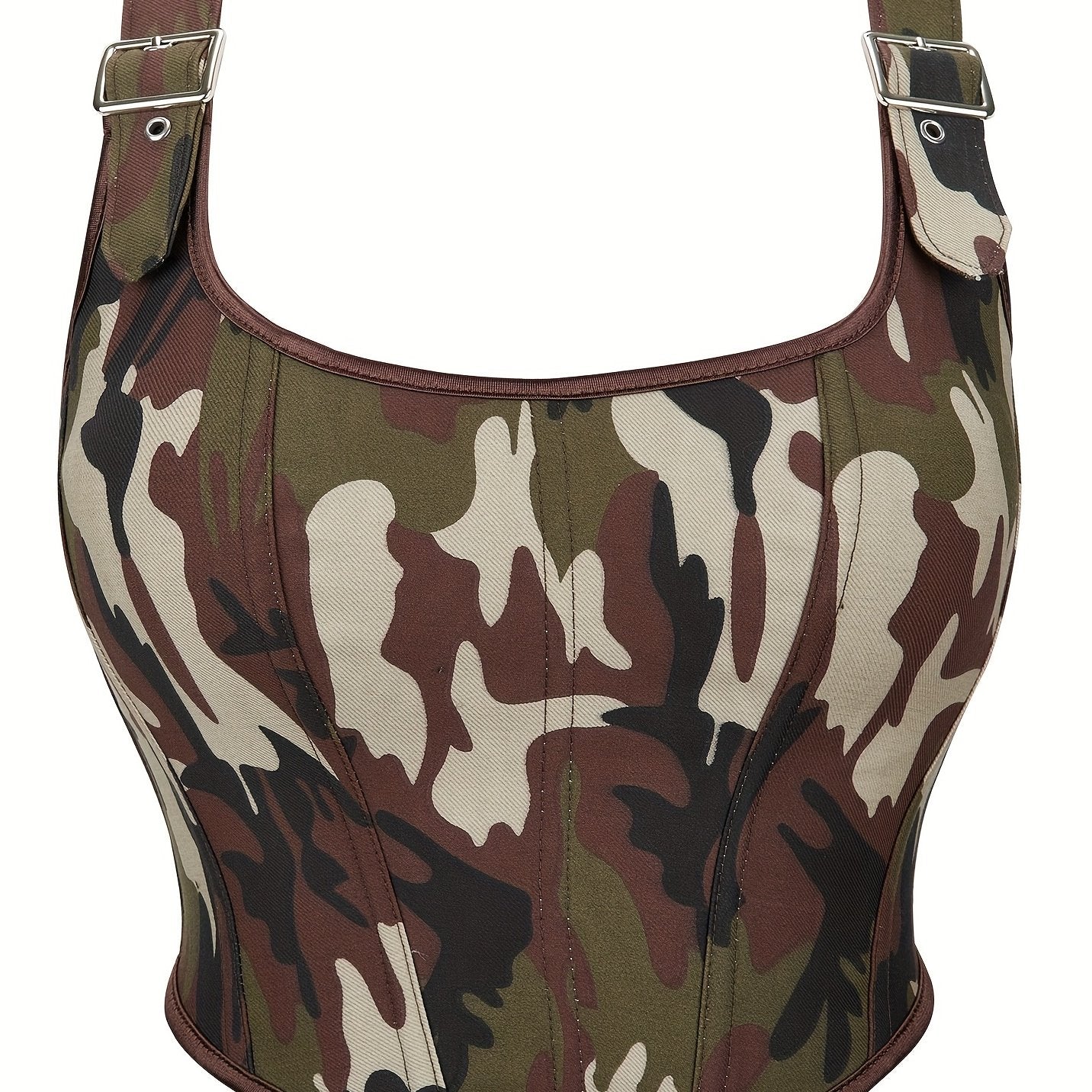 Camo Print Corset Top Sexy Squared Neck Sleeveless Top