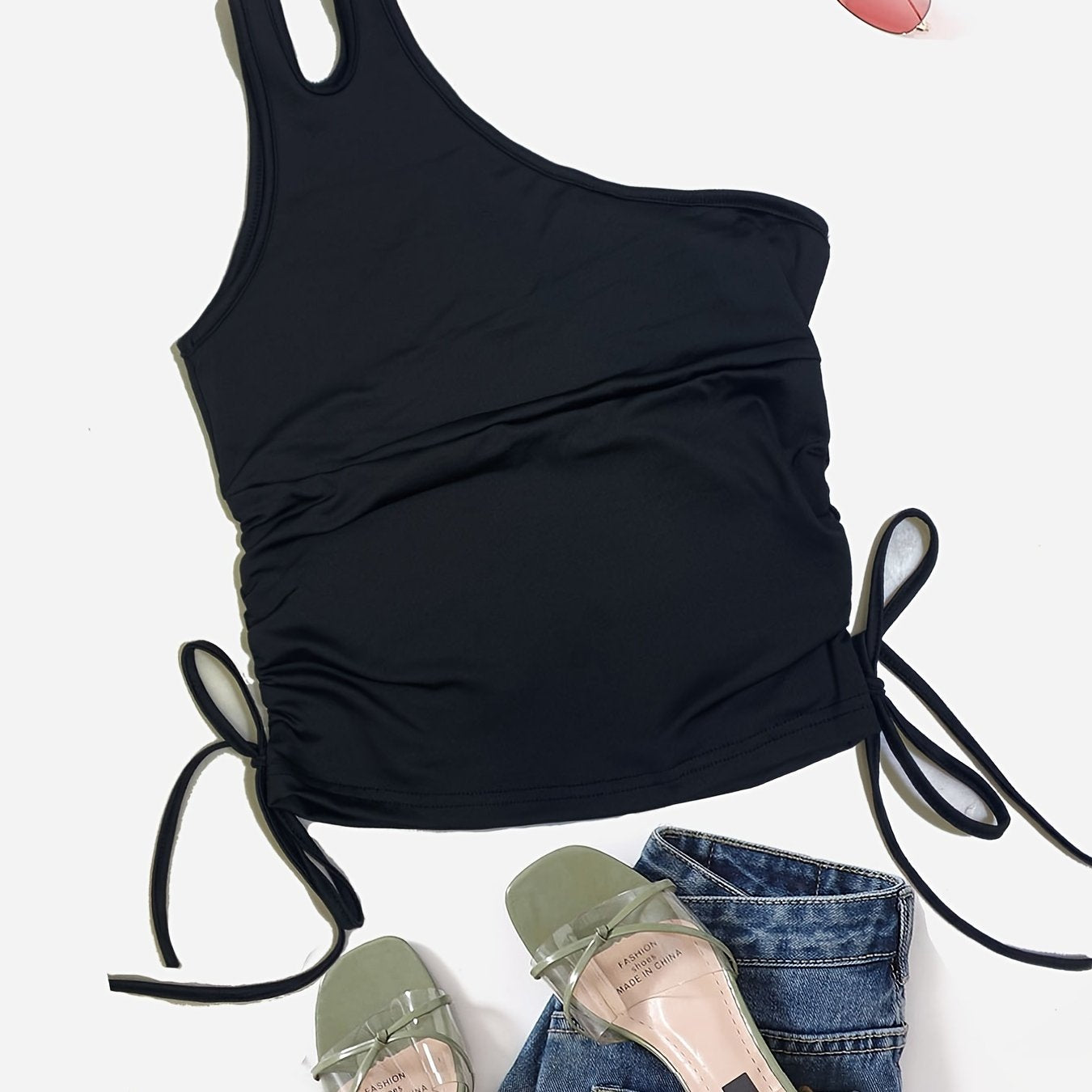 Y2K One Shoulder Drawstring Tank Top