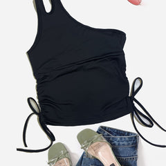 Y2K One Shoulder Drawstring Tank Top