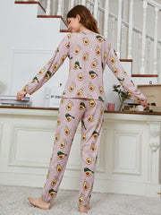 Avocado Print Pajama Set Long Sleeve Top & Pants Women's Sleepwear