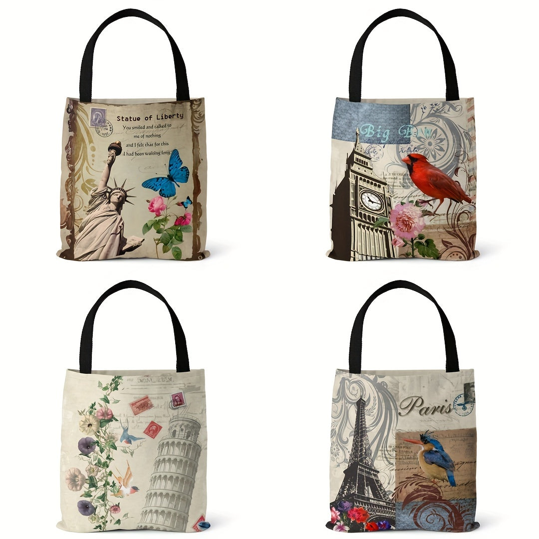 Canvas Bag Urban Landmark Print Lightweight Shopper Handbag