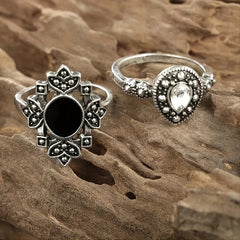 Retro Alloy Lotus Flower Hollow Finger Rings Set for Girls