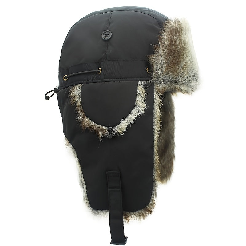 Mens Pilot Cap Plus Velvet Thick Ear Protection Winter Warm Bombing Cap