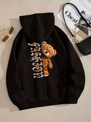 Teddy Bear Print Zip Up Hoodie for Women