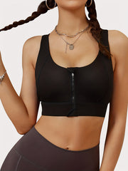 Sporty Bra Zip Front Criss Cross Straps Crop Tank Top