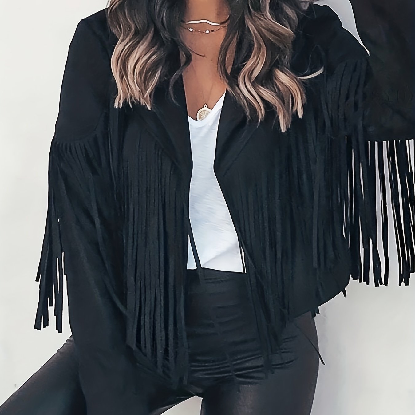 Tassel Cropped Jacket Open Front Long Sleeve Outerwear