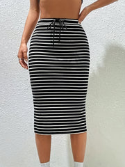 Stripe Print Side Split Skirt for Women