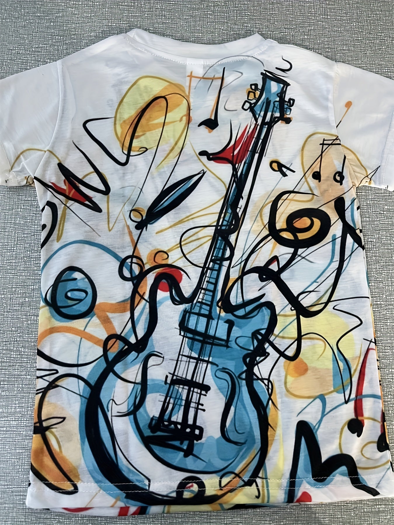 Boys' Guitar Sketch Tee 3D Print Active Stretch Summer T Shirt